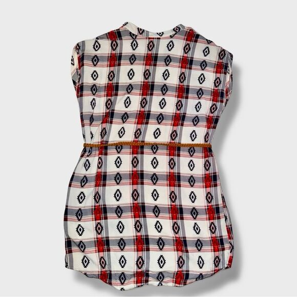 NOBO Tunic Top White Red Aztec Print with Braided Belt Size XL (15-17) - Picture 4 of 13